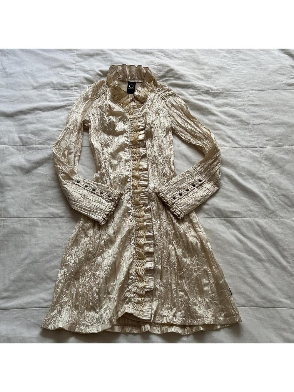 Ozz Oneste Champagne Cream Satin Coat Dress S Victorian Gothic Aristocrat